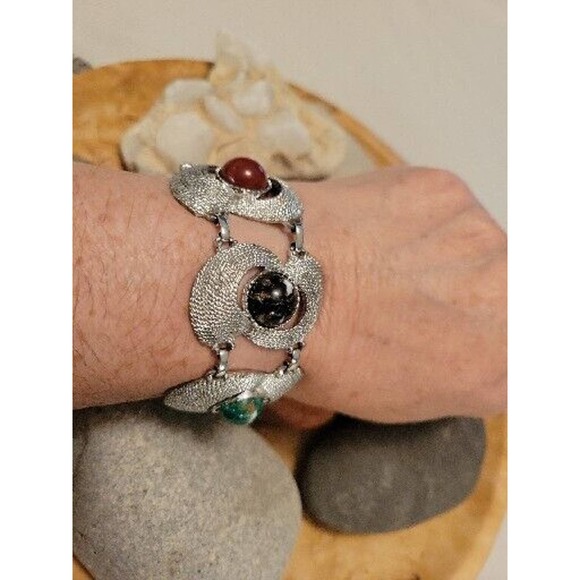 Sarah Coventry Vintage Chunky Lucite Cobachon Cuff Bracelet - Picture 10 of 11